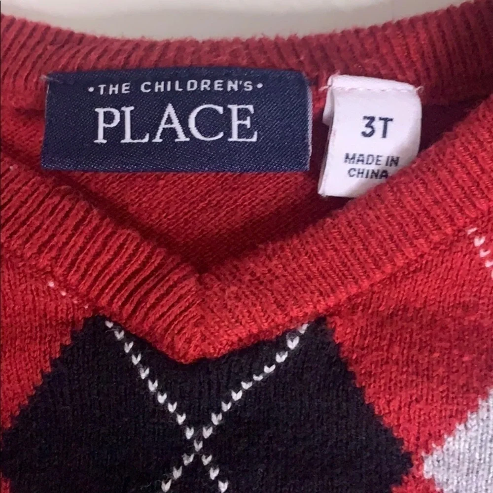 The children’s place red preppy diamond pullover sweater boy kid toddler 3T